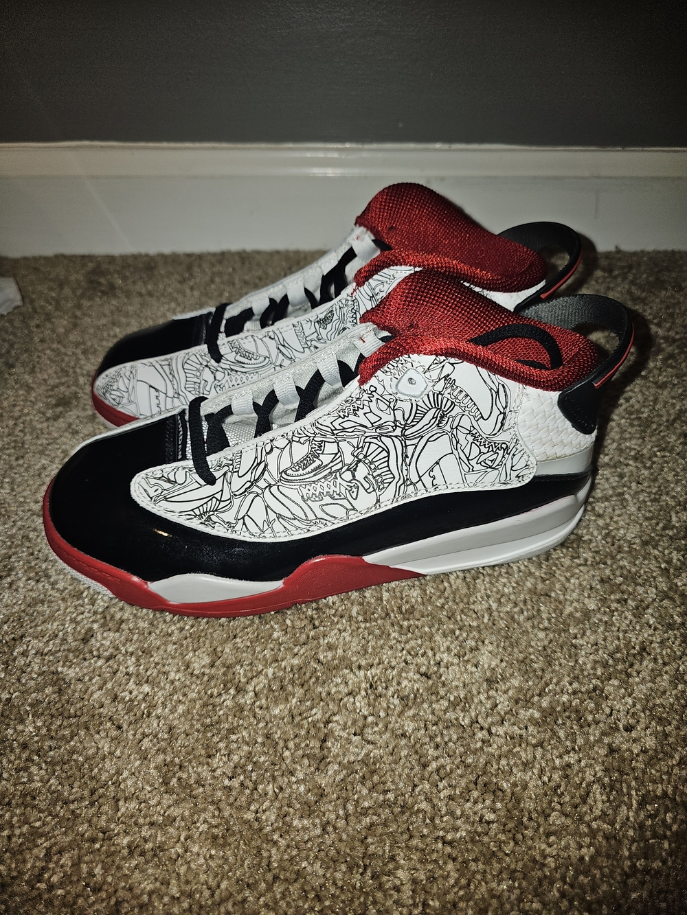 Jordan Kids' Red, Black & White Sneakers with Graphic Panels